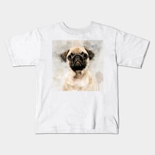 Pug Dog Watercolor Portrait 01 Kids T-Shirt